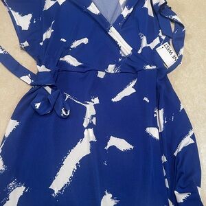 Nine West Blue and White Abstract Midi Dress xxl